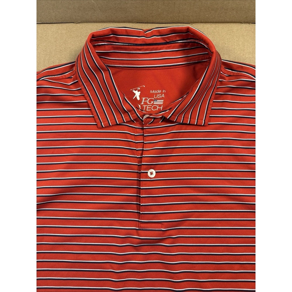 FAIRWAY & GREENE F&G TECH Golf Polo, Red Striped, XL, Logo On Sleeve
